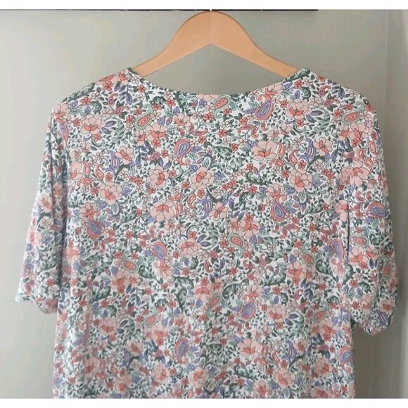 J. Jill Pima Slub Elbow Sleeve Top Plus Size 2X Pink Floral V Neck Popover - Picture 7 of 10